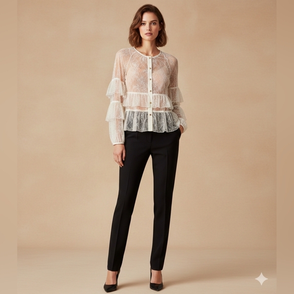Aje Cream Lace Button-Up Blouse - Picture 6 of 6
